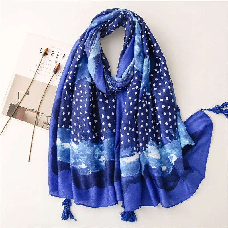 

Scarf female ethnic style blue ink painting night Yunnan travel outdoor air-conditioned room shade shawl wrap headscarf