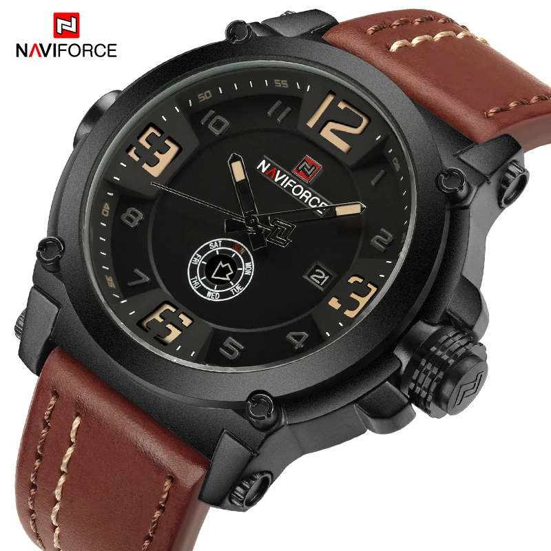 NAVIFORCE Watches for Men Fashion Casual Leather Strap Quartz Wrist watch Male Military Sports Waterproof Clock Reloj de Hombre swish fashion silver watches for men casual waterproof military watch chronograph sports quartz clock relojes hombre 2020 modern