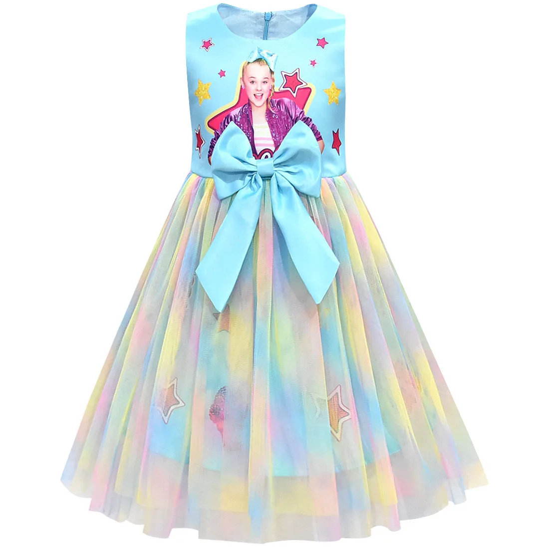 

JoJo Siwa Girls Kid Ball Gown Princess Dress Bowknot Cute Rainbow Party Birthday Gift Cosplay Costume Clothes Hair bow
