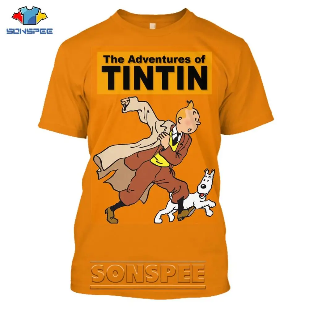 

SONSPEE 3D Print Tintin t shirt Harajuku Men Women Casual French comics Streetwear Short Sleeve Cartoon Tees Tops Anime Shirt