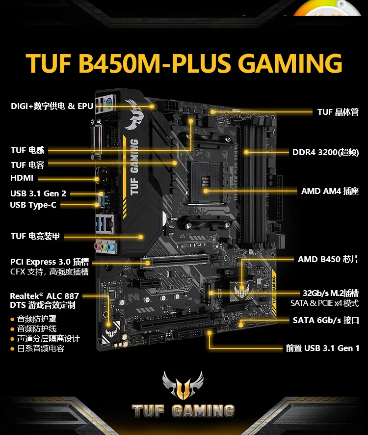 ASUS TUF B450M-PLUS игровая Настольная компьютерная игровая доска