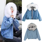 Женская короткая джинсовая куртка, теплая облегающая куртка с воротником и капюшоном, базовая верхняя одежда, для зимы, 2020