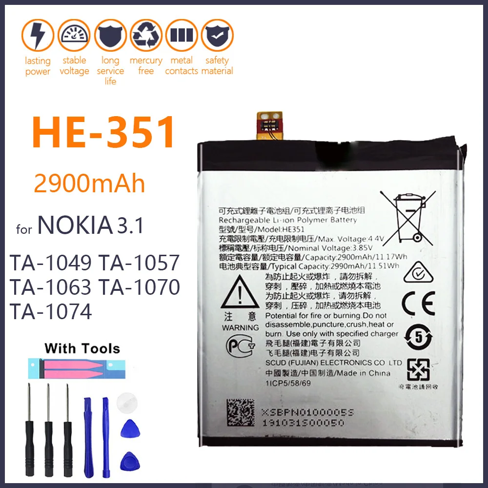 

2900mAh HE351 Battery For Nokia 3.1 Nokia3.1 TA-1049 TA-1057 TA-1063 TA-1070 TA-1074 TA 1049 1057 1063 Bateria Tracking number