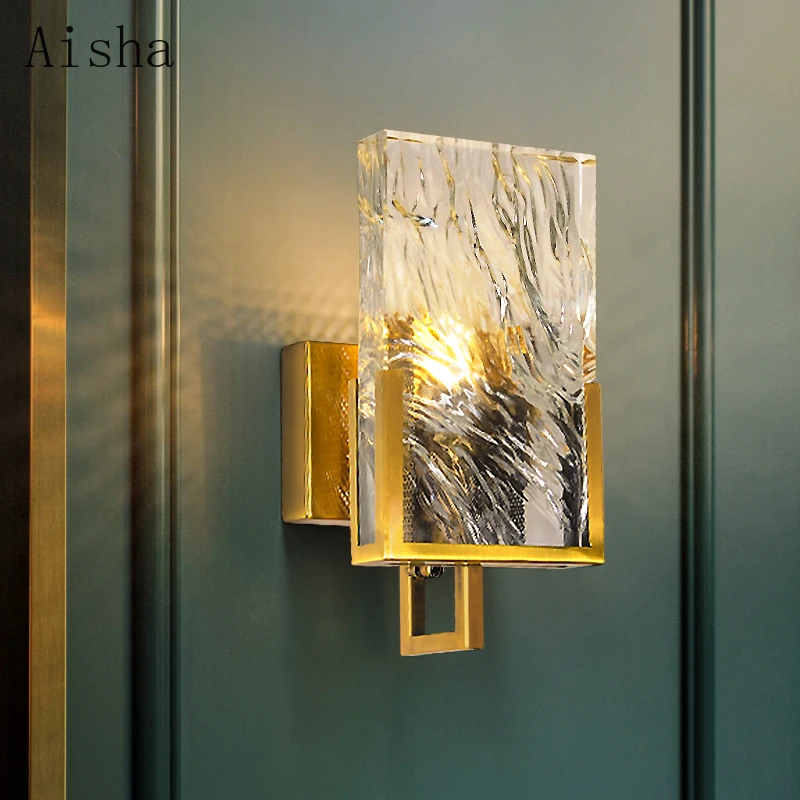 

Nordic Crystal Wall Lamp Luxury Golden Attic Wall Sconces for Living Room Bedroom TV Background Wall Ice Cube Decoration Fixture