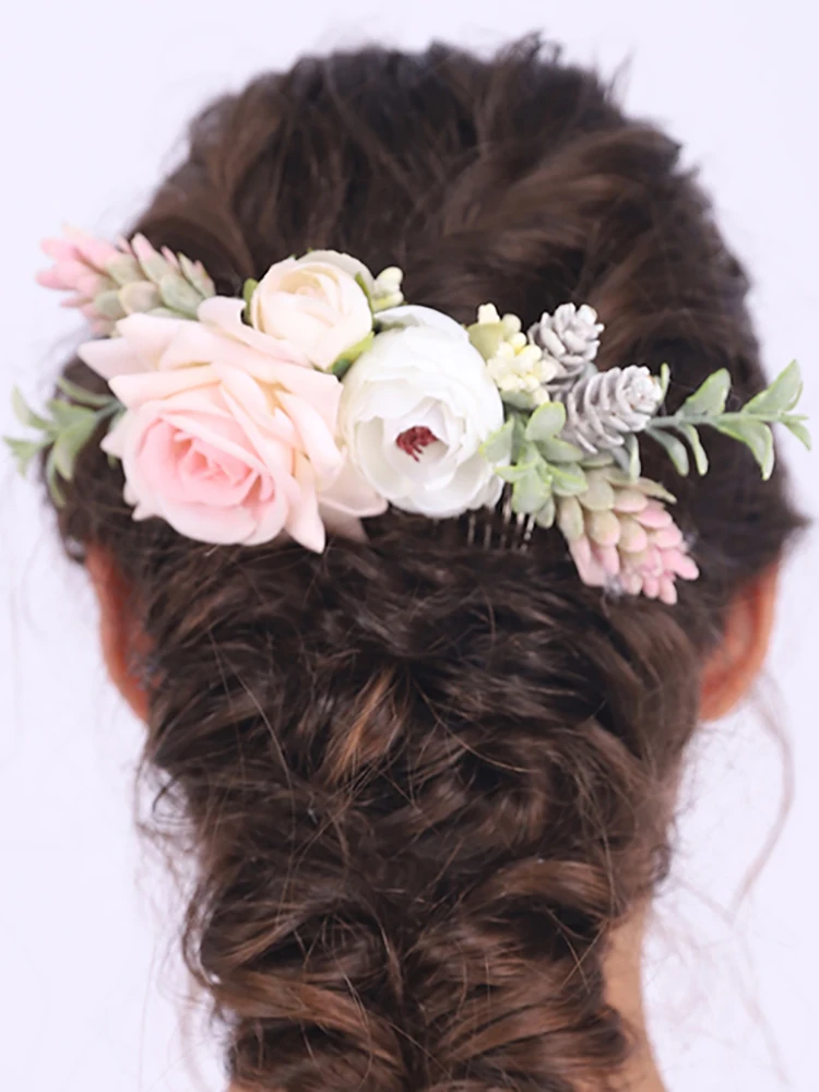Нарядная расческа для волос с розовым цветком свадебные аксессуары шикарные