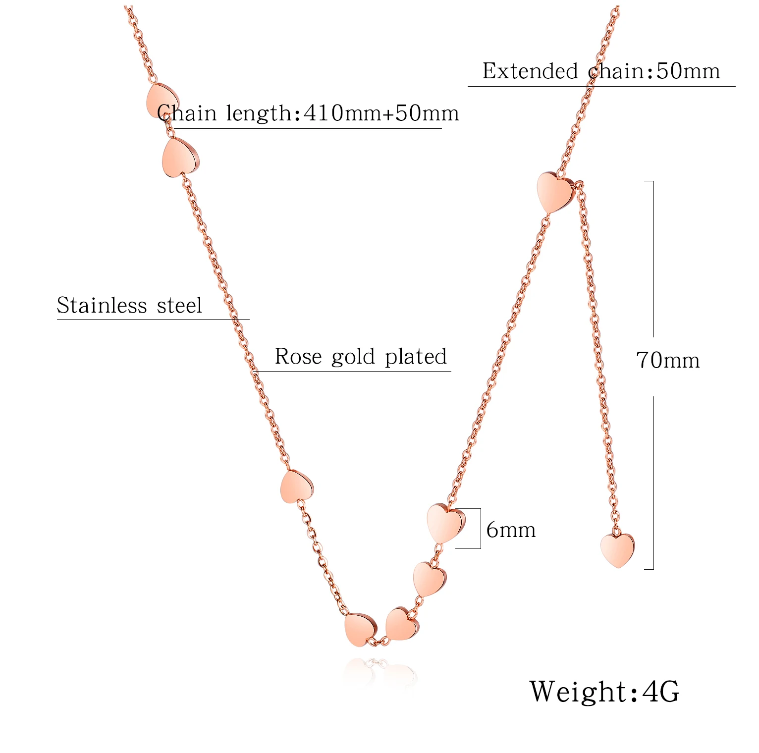Женское Ожерелье с сердечком и цепочкой в форме ключицы розовое золото
