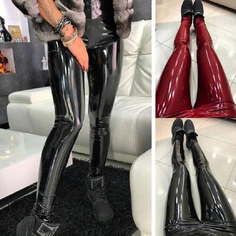 

Sexy Ladies Skinny Pants Leggings Solid Women Fashion High Waist Faux Leather Slim Long Trousers Clubwear Clothing Oversized 3XL