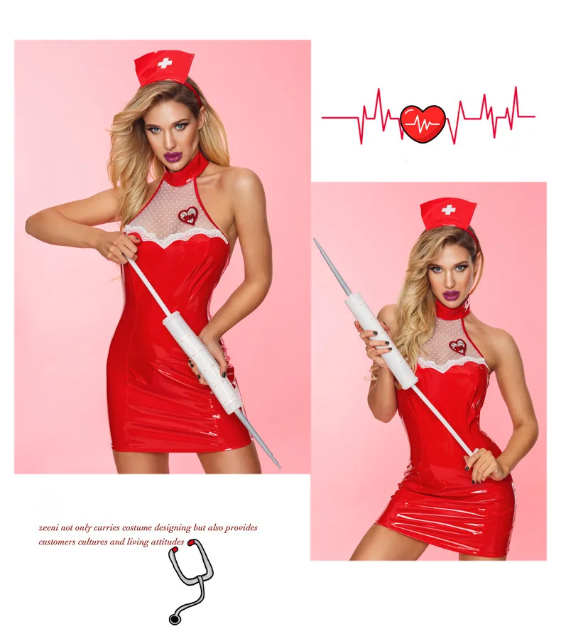 

Sexy Woman's Cosplay nurse Costume Sexy Patent Leather Net Yarn Perspective Jumpsuit Sexy Pornography Seduction Suit