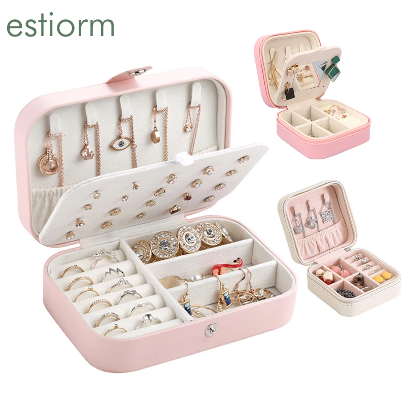 

Small PU leather Jewelry Box for women girls - 2 Layers Rings, Earrings, Necklaces Storage Box - Portable Jewelry Organizer