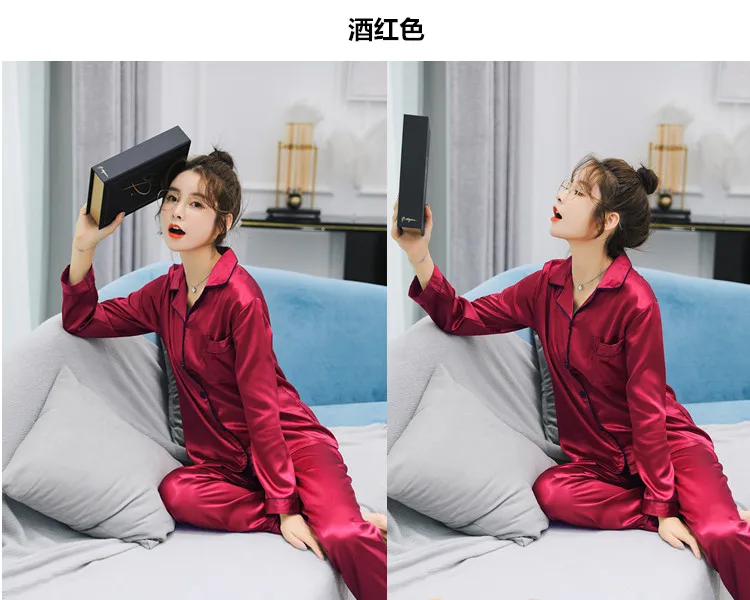 Sexy satin couple pajamas set Silk Pajamas For Women and men Lovers long sleeved autumn Pyjamas Sleepwear Sets Pijama Mujer