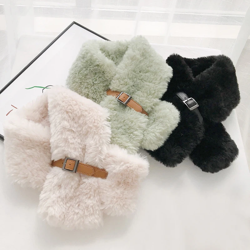 Зимний шарф для женщин теплый меховой воротник шаль плюшевый шейный платок