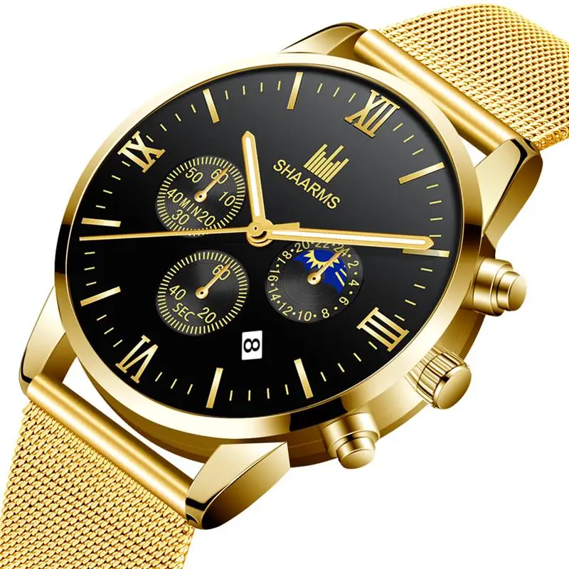 Роскошные популярные мужские модные часы с украшением в виде фазы Луны ультра