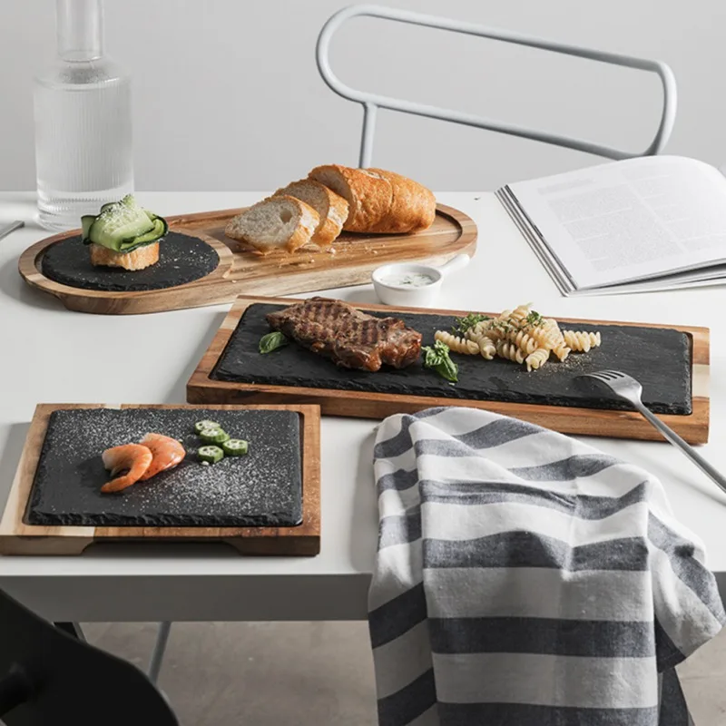 Деревянный закуска диск черный сланец сервировочная тарелка для хлеба Lovesickness