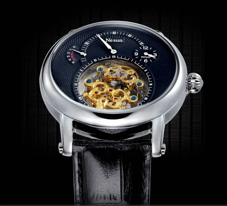 Швейцарские роскошные Брендовые Часы Nesun Hollow Tourbillon, Мужские автоматические механические часы, сапфировые водонепроницаемые часы N9081-4
