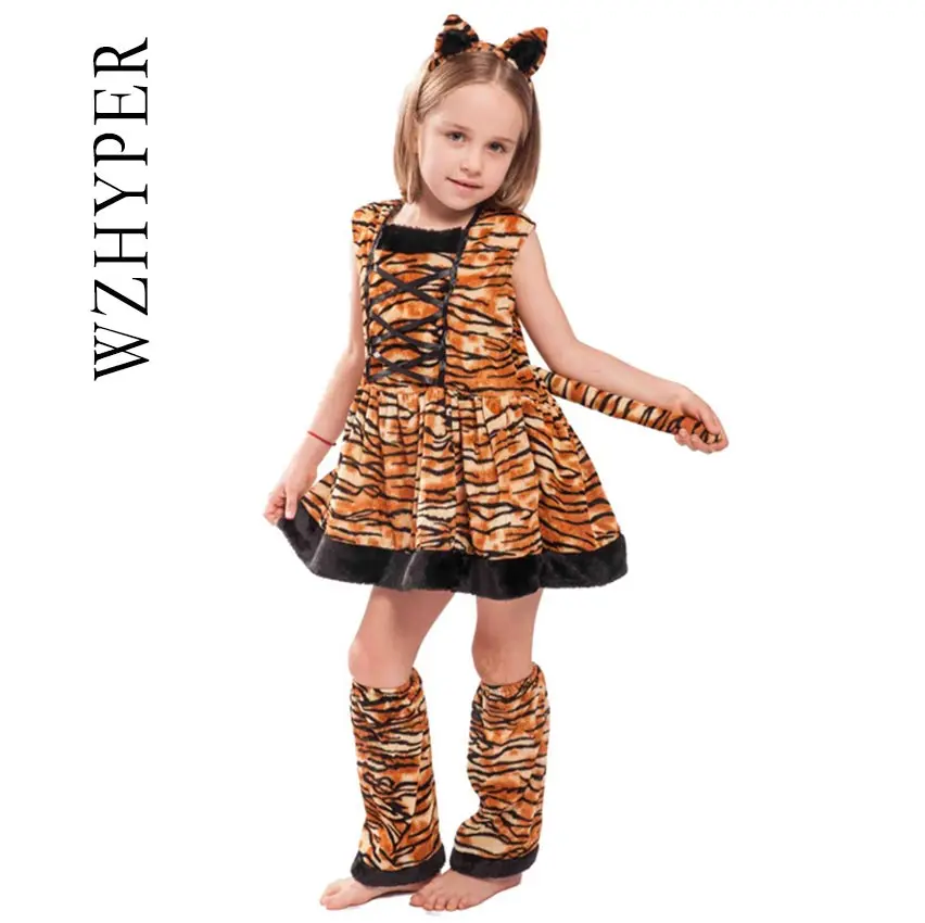 

Carnival Costumes For Kids Cute Head band Children Cosplay Lovely Halloween Costume Tiger Costume Dress For Girls