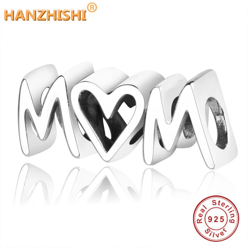 Подарок на день матери из стерлингового серебра 925 пробы с бусинами Love Mom Script Charm Fit