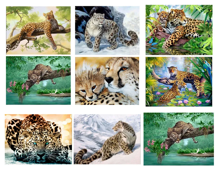 Алмазная живопись 5D сделай сам вышивка крестиком с цветами леопардом деревом