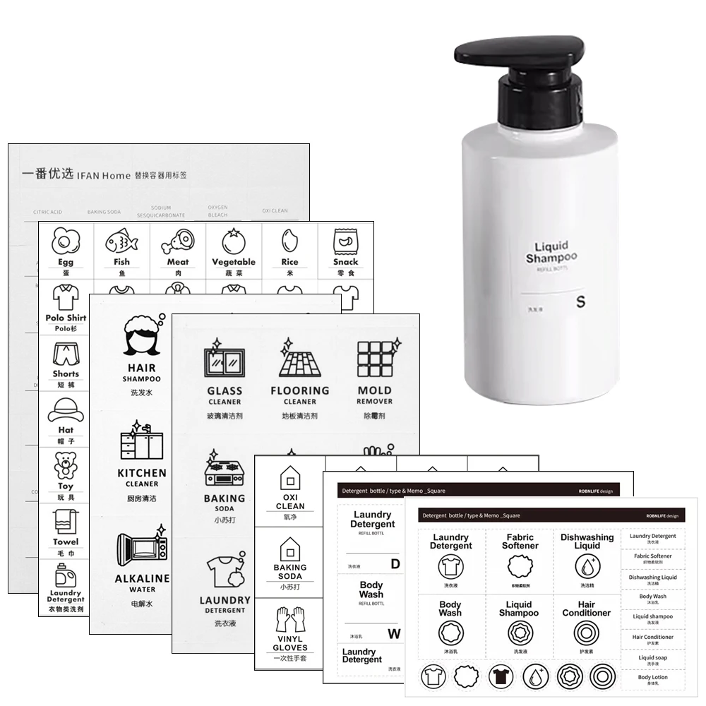 Bottle Stickers Self Adhesive Printed Labels for Shampoo Lotion Soap Dispenser Clothes Laundry Room Kitchen Home Use | Дом и сад