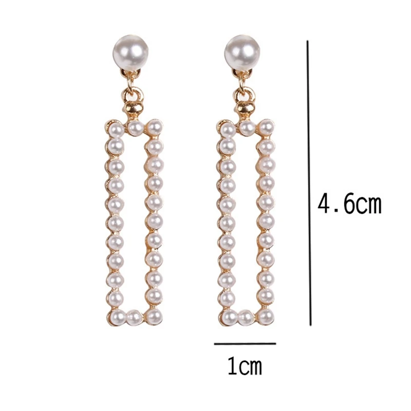 Корейские серьги с искусственным белым жемчугом прямоугольные Висячие для