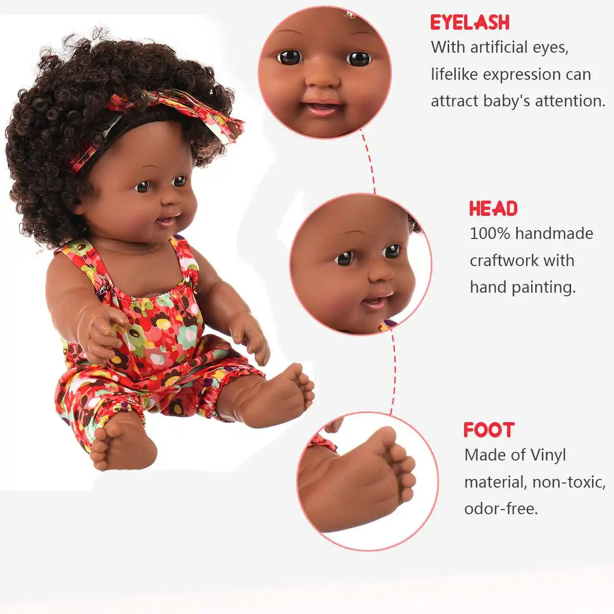 

American Newborn Black Doll Handmade Silicone Vinyl Baby Soft Lifelike Newborn Baby Doll Toy Girl Christmas Gift