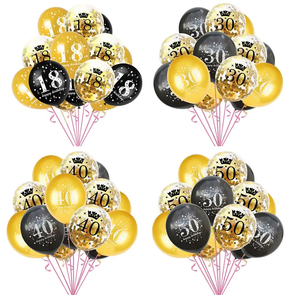 30th Birthday Party Balloons Gold Black Latex Ballons Adult Decoration 30 40 50 60 Confetti Balloon Supplie | Дом и сад