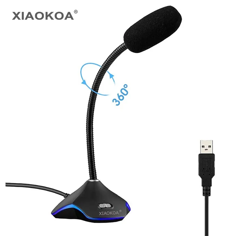 USB микрофон XIAOKOA для ПК записи компьютера светодиодный светильник YouTube поиск Google