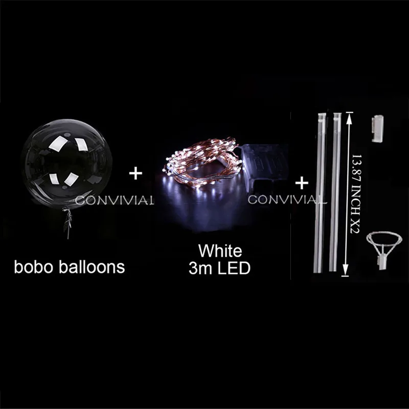 18inch Bobo White Светодиодный воздушный шар с ручкой и палочками, светящиеся Прозрачные гелиевые БОБО шары, украшения для свадьбы, дня рождения, вечеринки, детский светодиодный светильник, воздушный шар - Цвет: 18inch Bobo White