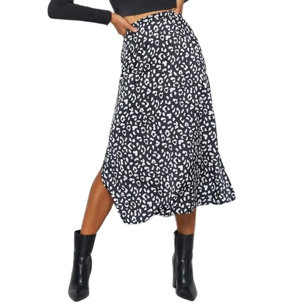 

2021 Spring Summer Women Mid-Calf Skirt Sexy Leopard Wrap Print Chiffon Split Skirt Casual Fashion Zipper Elegant Clothes