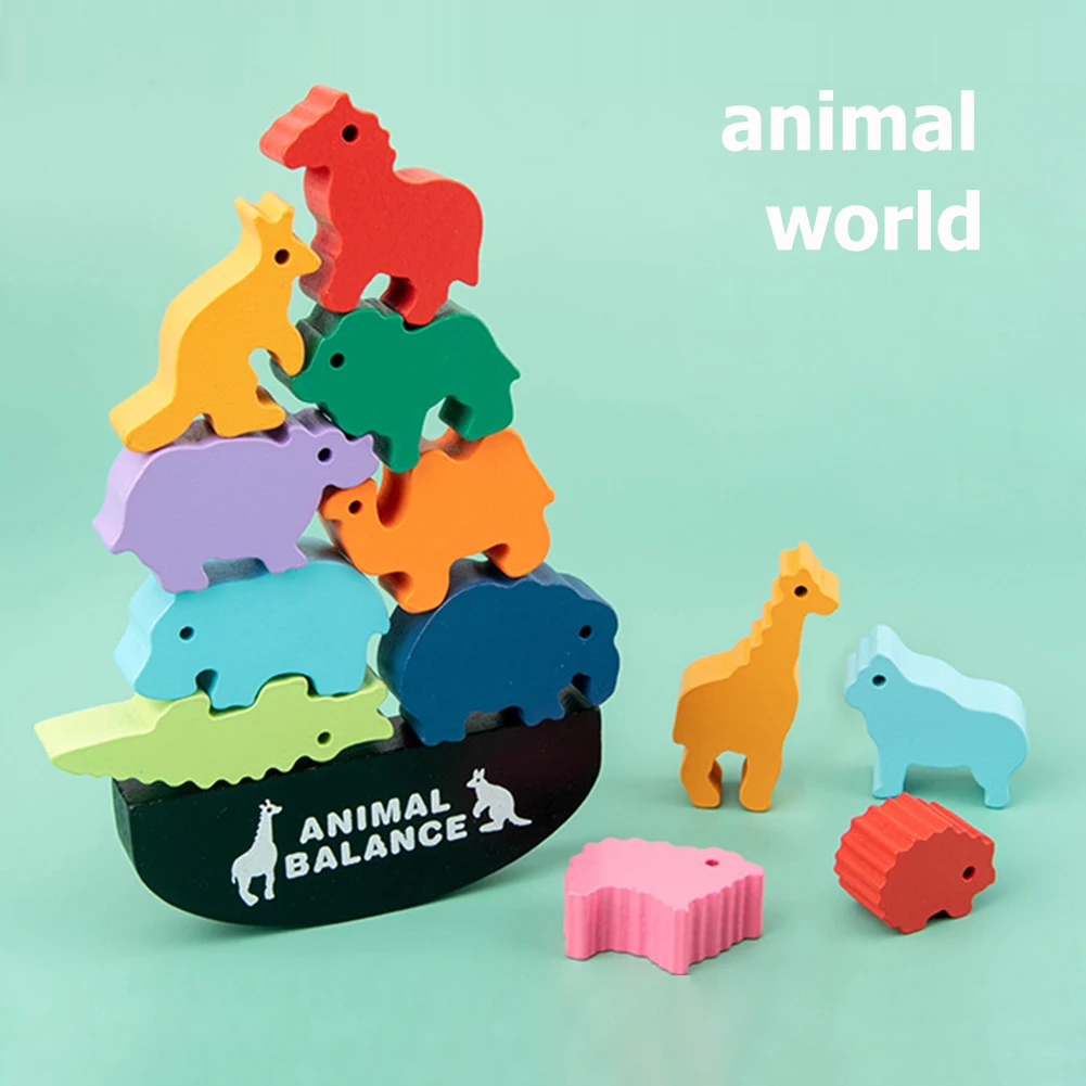 

12 Animals Kids Balancing Building Blocks Balance Game Montessori Blocks Educational Toy Assemble Toy Games Jigsaw
