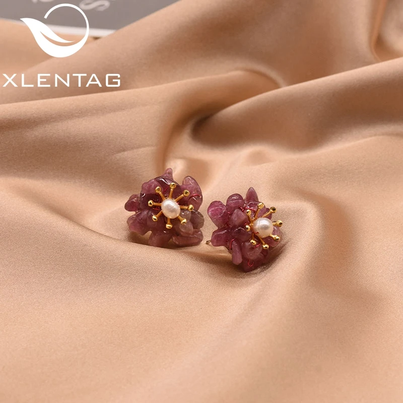 XlentAg дизайнерские серьги-гвоздики из натурального аметиста и турмалина для женщин, женские 925 пробы серебряные серьги, ювелирные изделия GE0019A