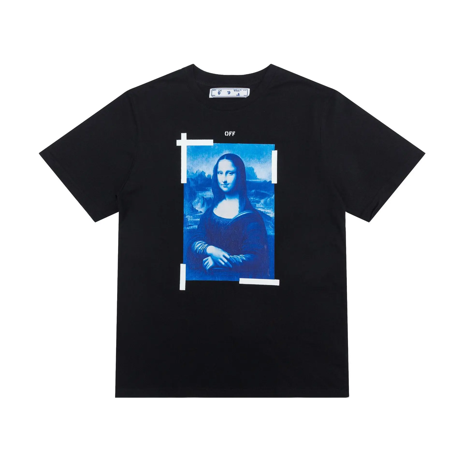 

Spring and summer new short men's ow brand women's off Mona Lisa white oil painting half sleeve T-shirt student's