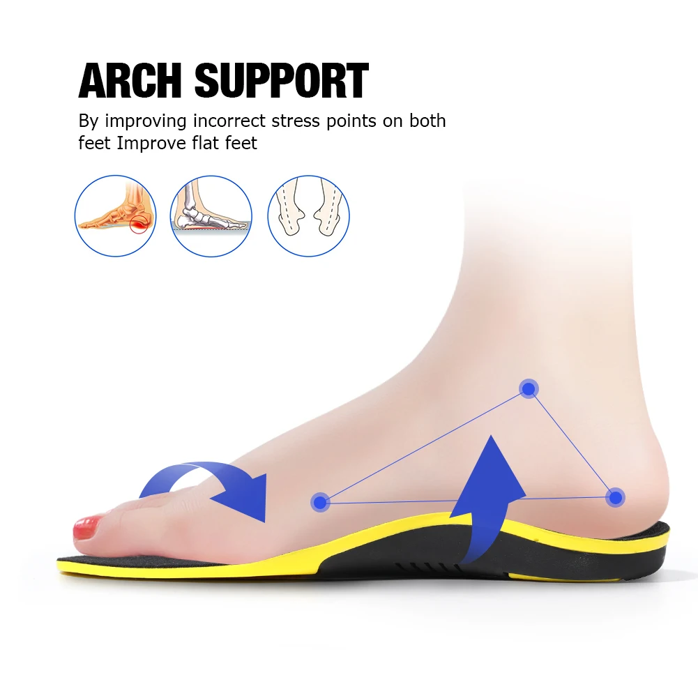 BANGNI Orthopedic Insoles PU Foam Arch Support Flat Feet Pain Orthotic Plantar Fasciitis Sports Shoe Pads Inserts for Women Men