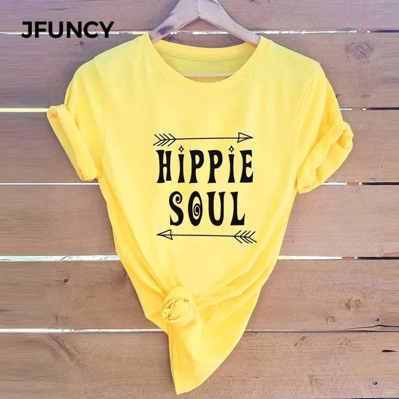 JFUNCY Women T-shirt  Summer Tshirt Hippie Soul Arrows Print Womens Tshirts Female Short Sleeve Tees Tops Woman T Shirt