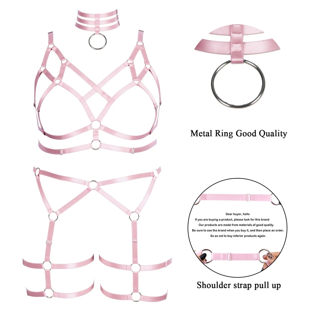 

Tender Pink Harness For Women Plus Size Fetish Lingerie Set Punk Gothic Style Adjust Suspender Wedding Garters Elastic Bondage