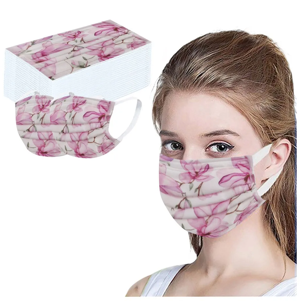 

50PCS Unisex Disposable Mask Printed White Soft Masks For Adult 3-Layer Masks Thicken Earloop Mouth Mask mascarillas D14