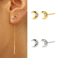 925 silver ear needle exquisite moon stud earrings zircon white crystal accessories mini perforated earrings womens jewelry