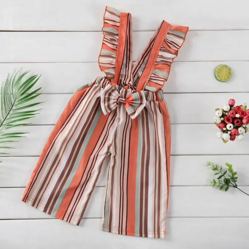 От 2 до 6 лет Детские Разноцветные полосатые ползунки с оборками для маленьких