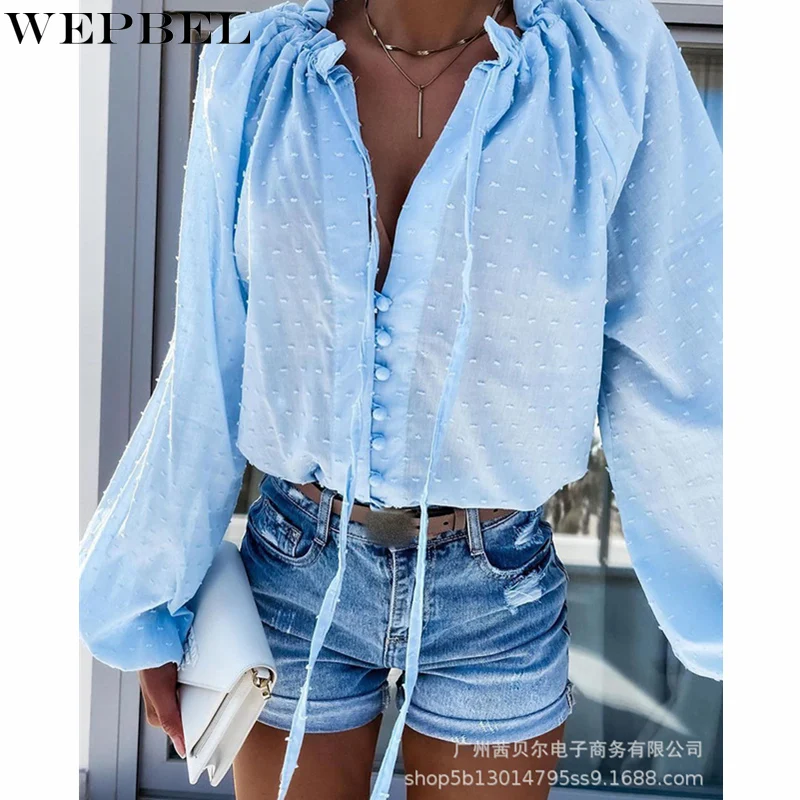 

Женская элегантная бандажная шифоновая рубашка WEPBEL, Женский пикантный модный однобортный свободный топ с длинными рукавами-фонариками