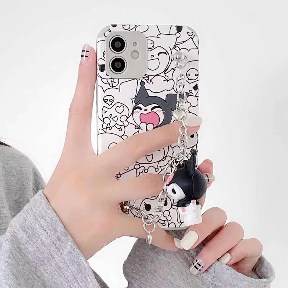 Чехол для телефона Sanrio Kuromi Doll Chain чехол Iphone 12 11 Pro Max XS XR X SE 7 8 Plus 6s в эстетическом