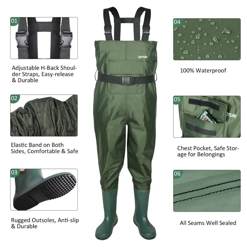 Goture 100% Водонепроницаемый дети болотные сапоги Дышащие РЕБЕНОК РЫБАЛКА забродный