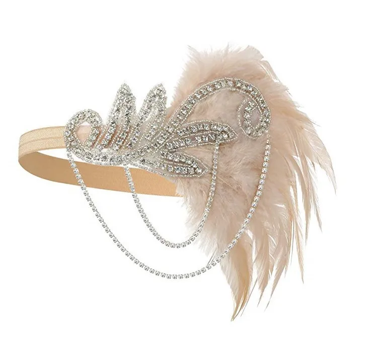 

Party Roaring 20s Flapper Headband Crystal Great Gatsby Headpiece Feather Vintage 1920s Costume Hair Accessories wholesale