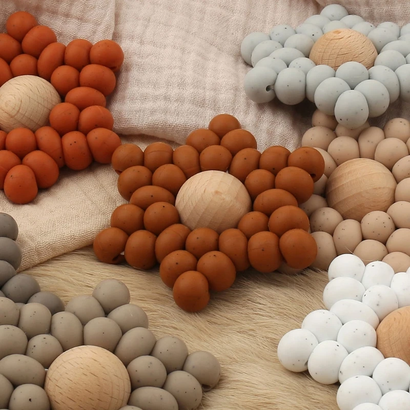 

1PC Baby Teether Gym Play Beech Toy Teething Bracelet Pendant Food Grade Silicone Beads Montessori Baby Products Toys