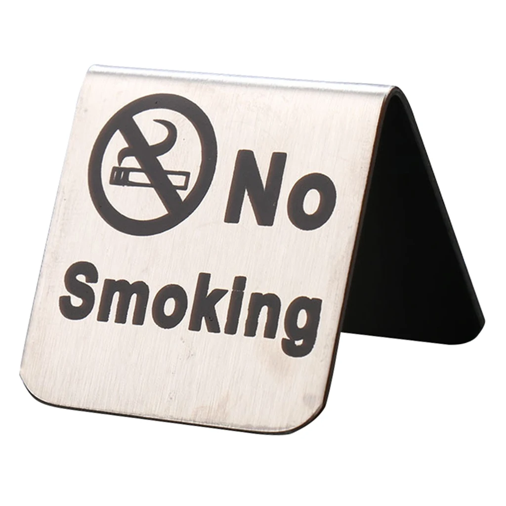 

Brushed Stainless Steel No Smoking Sign Double Sided Table Top Tent Compliance Signs for Buffet 2x2inch