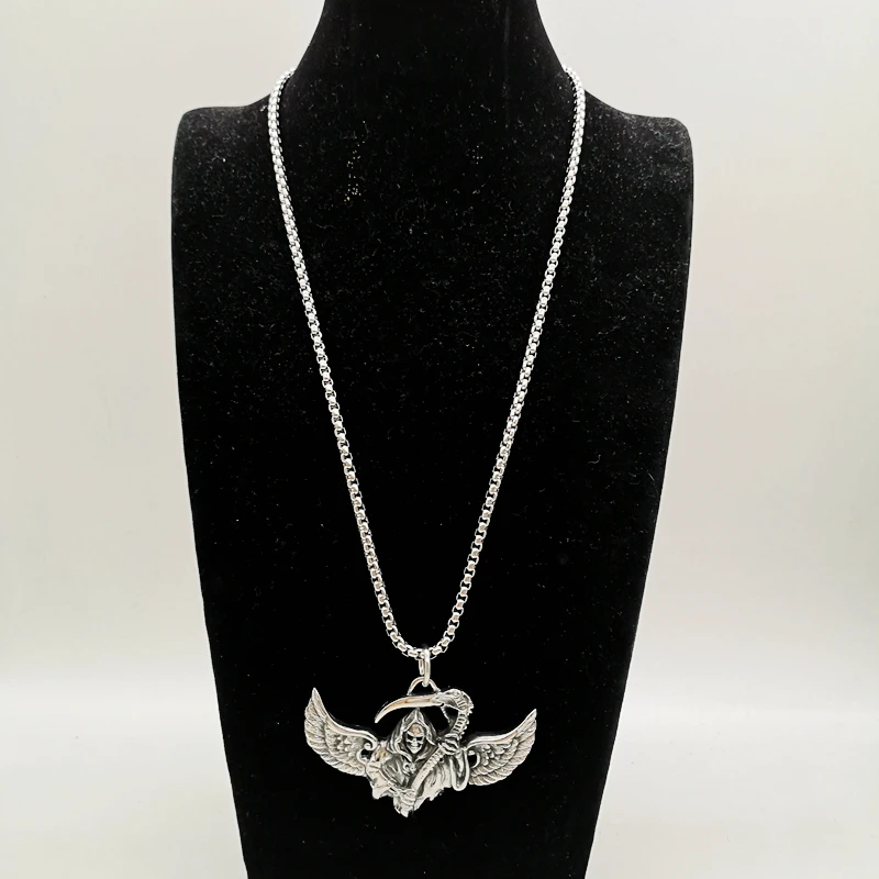 Новинка винтажное серебряное ожерелье со жнецом и крыльями из нержавеющей стали