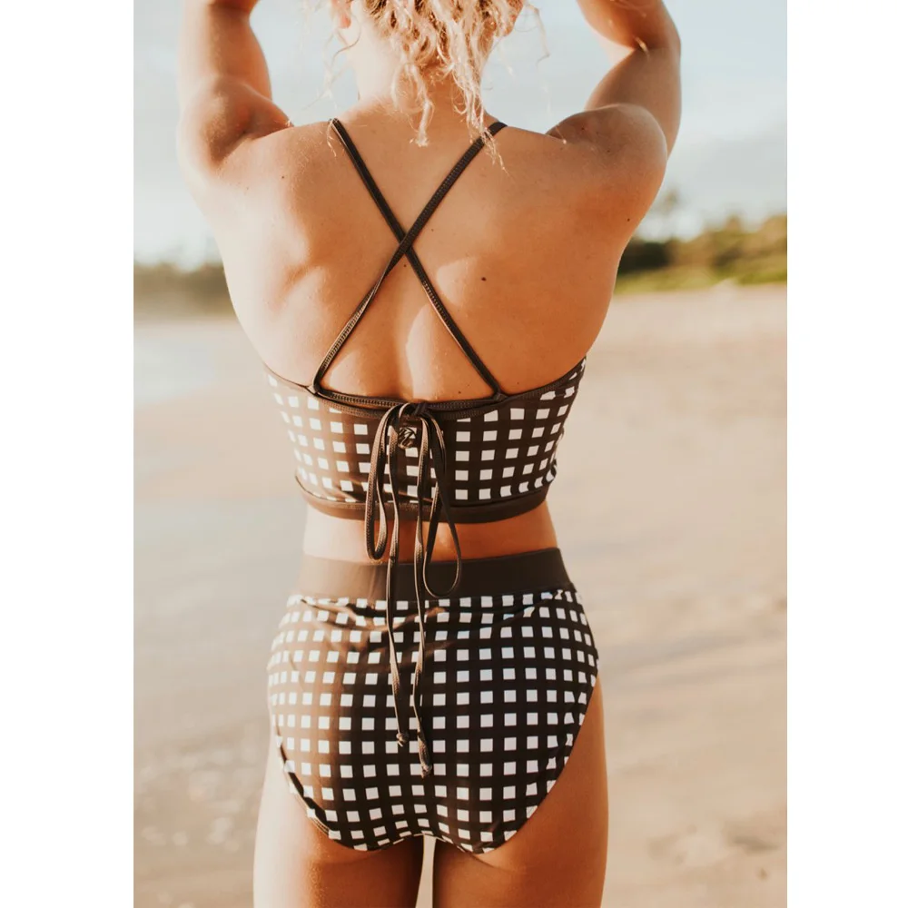 Сексуальное бикини с высокой талией и цветочным принтом купальник лямкой на шее