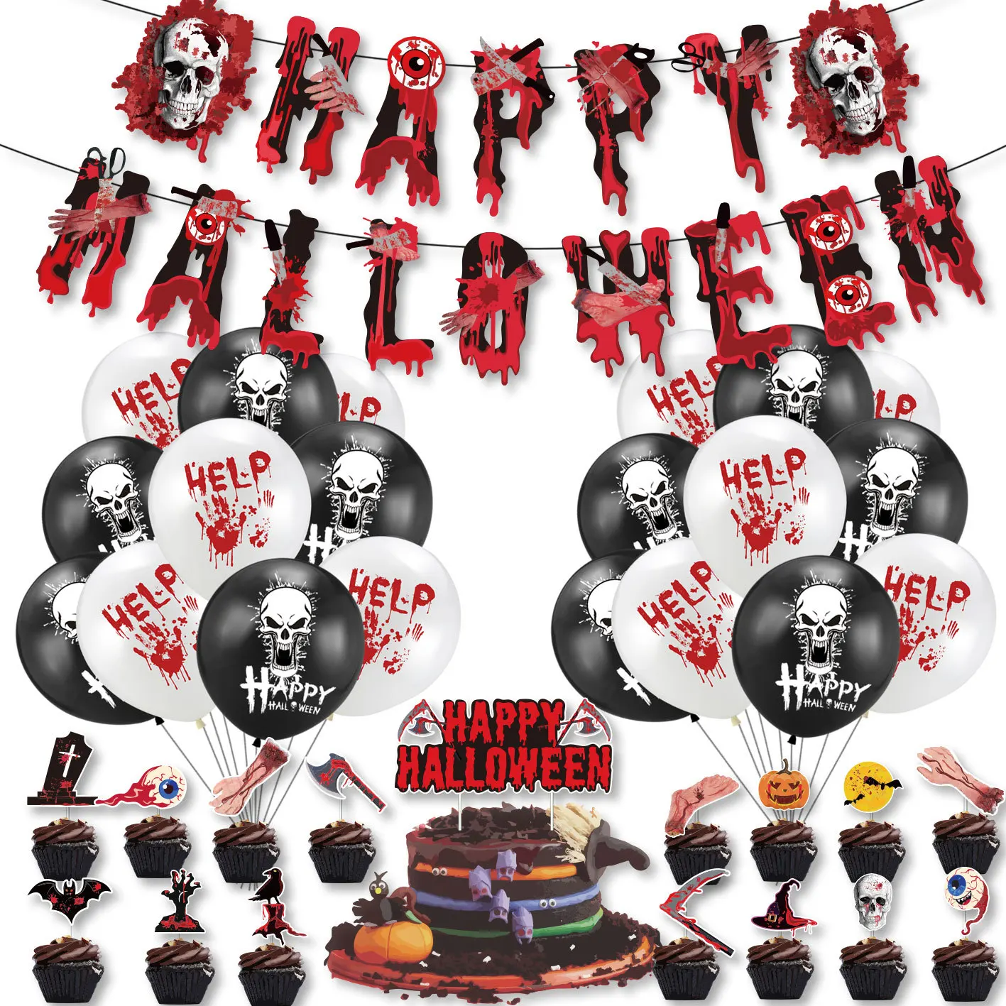 

Ghost Halloween Theme Happy Birthday Party Decoration Balloon Banners Insert Scary Haunted House Prop Happy Halloween Supplies