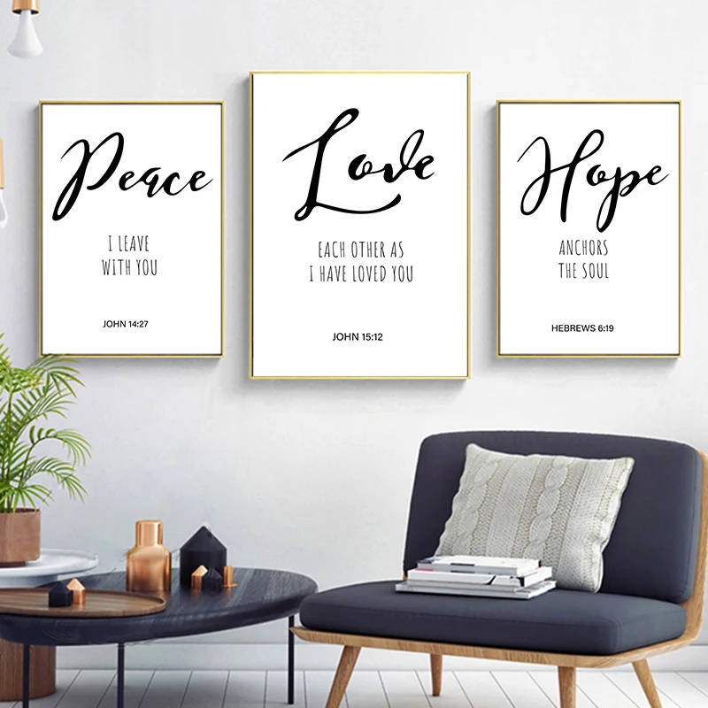 

Nordic Style Bible Verse Canvas Painting Poster Wall Art Faith Hope Peace Love Prints Home Decor Living Room Bedroom Mural
