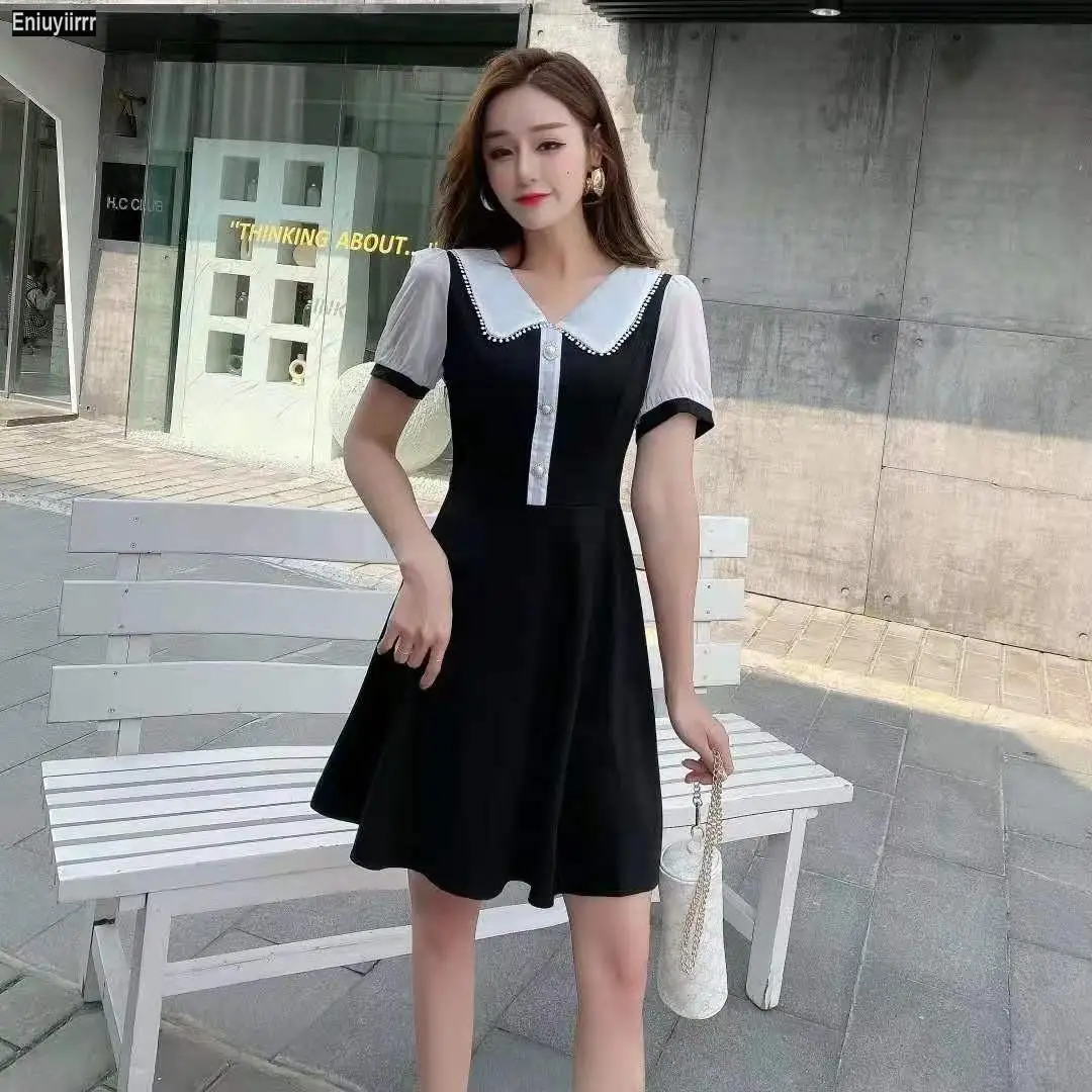 

Women 2021 New Summer Robe Vestidos A Line Cute French Black Elegant Party Mini Dress