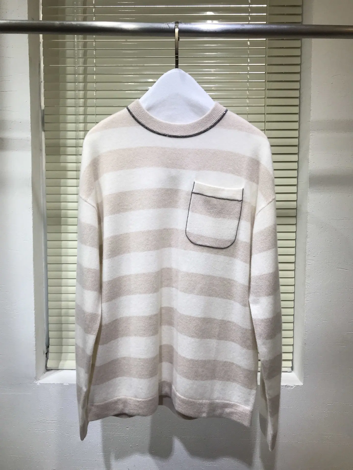 

Ladies 2021 Fashion New Long Sleeve Sexy Casual Striped Pocket Chain Cashmere Sweater 1210