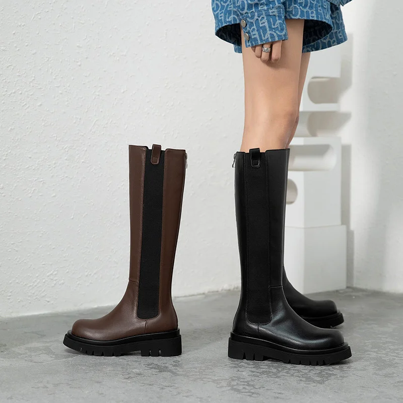 

Women's Knee High Boots Vintage Leather Autumn And Winter Slim Fit Fashion Comfortable Boots Double Elastic Thick Soled Boots